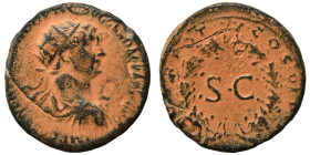 Trajan, 98-117. Semis (bronze, 3.62 g, 19 mm), Rome, for use in Syria. IMP CAES NER TRAIANO OPTIMO AVG GERM Radiate bust of Trajan to right, with slig...