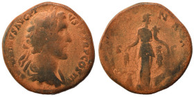 Antoninus Pius, 138-161. Sestertius (bronze, 21.85 g, 31 mm), Rome. ANTONINVS AVG PIVS P P TR P COS III Laureate head to right. Rev. [ANNO]NA [AVG] An...
