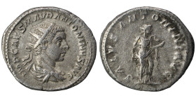 Elagabalus, 218-222. Denarius (silver, 5.56 g, 22 mm), Rome. IMP CAES M AVR ANTONINVS AVG Laureate and draped bust of Elagabalus to right. Rev. SALVS ...