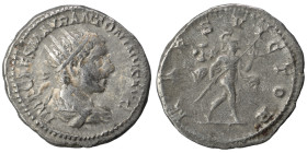 Elagabalus, 218-222. Antoninianus (silver, 4.42 g, 22 mm), Rome. IMP CAES M AVR ANTONINVS AVG Radiate draped bust right. Rev. MARS VICTOR Mars advanci...