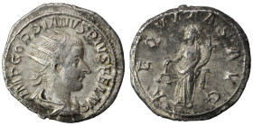 Gordian III, 238-244. Antoninianus (silver, 4.55 g, 22 mm), Rome. IMP GORDIANVS PIVS FEL AVG Radiate, draped and cuirassed bust of Gordian III to righ...