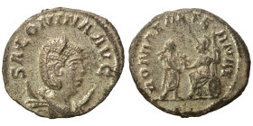 Salonina, Augusta, 254-268. Antoninianus (billon, 4.31 g, 21 mm), Antioch. SALONINA AVG Diademed and draped bust of Salonina to right, resting on a cr...