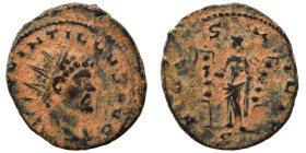 Quintillus, 270. Antoninianus (bronze, 3.11 g, 20 mm), Mediolanum. IMP QVINTILLVS AVG Radiate, draped and cuirassed bust to right. Rev. FIDES MILIT Fi...