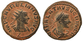 Aurelian, with Vabalathus, 270-275. Antoninianus (bronze, 3.42 g, 20 mm), Antioch. IMP C AVRELIANVS AVG Radiate and cuirassed bust of Aurelian right; ...