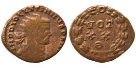 Diocletian, 284-305. Ae fraction (bronze, 2.36 g, 19 mm), Rome. IMP C C VAL DIOCLETIANVS AVG Radiate and draped bust right. Rev. VOT/·/XX in two lines...
