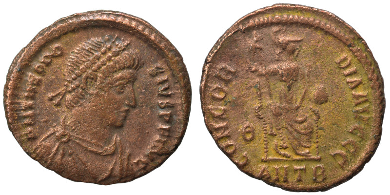 Theodosius I, 379-395. Centenionalis (bronze, 2.46 g, 19 mm), Antioch. D N THEOD...