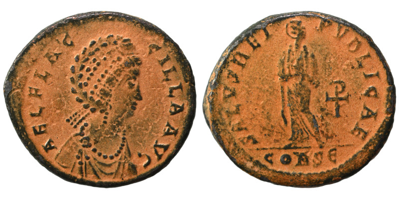 Aelia Flacilla, 383-386. Follis (bronze, 6.10 g, 23 mm), Constantinople. AEL FLA...