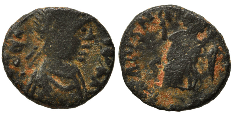 Johannes, usurper, 423-425. Ae (bronze, 1.07 g, 12 mm), Rome. D N IOHANN[ES P F ...