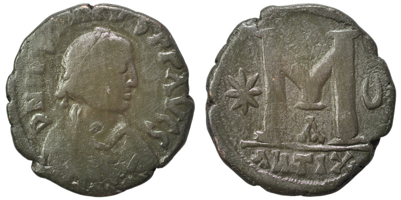 Justin I, 518-527. Follis (bronze, 17.11 g, 33 mm), Theoupolis (Antioch). D N IV...