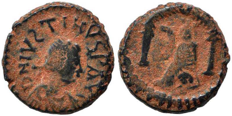 Justin I, 518-527. Pentanummium (bronze, 2.38 g, 13 mm), Theoupolis (Antioch). D...