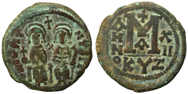 Justin II, with Sophia, 565-578. Follis (bronze, 12.53 g, 27 mm), Cyzicus. Justi...