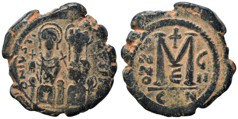 Justin II, with Sophia, 565-578. Follis (bronze, 13.74 g, 30 mm), Constantinople...