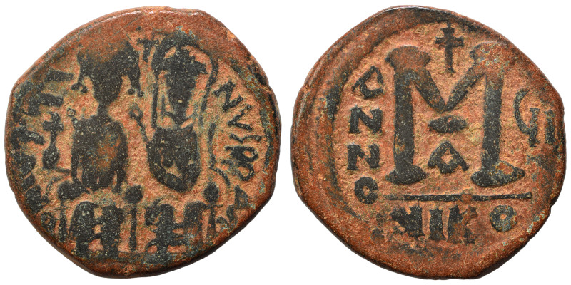 Justin II, with Sophia, 565-578. Follis (bronze, 12.96 g, 29 mm), Nicomedia. Jus...