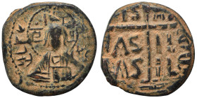 Anonymous, time of Romanus III, 1028-1034. Follis (bronze, 10.25 g, 29 mm), Constantinople. [+ЄMMANOVHΛ] Nimbate bust of Christ facing, wearing tunic ...