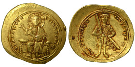 Isaac I Comnenus, 1057-1059. Histamenon (gold, 4.45 g, 26 mm), Constantinople. +IhX XIC RЄX RЄςNANTIҺm Nimbate Christ enthroned facing, wearing tunic ...