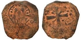 Anonymous, time of Nicephorus III, 1078-1081. Follis (bronze, 1.93 g, 22 mm). Facing bust of Christ Pantokrator. Rev.Latin cross with central X and gl...