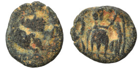 VANDALS. Thrasamund. 496-523. Nummus (bronze, 0.44 g, 8 mm), Carthage. Pearl-diademed, draped, and cuirassed bust right. Rev. Victory advancing left, ...