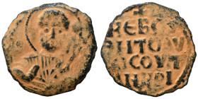 CRUSADERS. Principality of Antioch. Tancred, regent, 1101-1112. Follis (bronze, 3.53 g, 22 mm). Nimbate bust of St. Peter facing, raising his right ha...