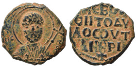 CRUSADERS. Principality of Antioch. Tancred, regent, 1101-1112. Follis (bronze, 4.57 g, 21 mm). Nimbate bust of St. Peter facing, raising his right ha...