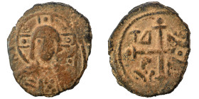 CRUSADERS. Principality of Antioch. Tancred, regent, 1101-1112. Follis (bronze, 2.07 g, 19 mm). Nimbate bust of Christ facing, holding book of Gospels...