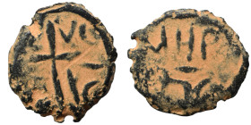 CRUSADERS. Antioch. Anonymous, Follis (bronze, 3.24 g, 18 mm), circa 1120-1140. MHP ΘOY in two lines. Rev. IC-XC NI-KA within the angles of cross. CCS...