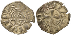 CRUSADERS. Principality of Antioch. Bohémond III, 1149-1163. Denier (silver, 0.79 g, 17 mm). Bare head right. Rev. Cross pattée, annulet in first quar...