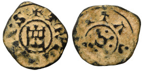 CRUSADERS. County of Tripoli. Bohémond V, 1233-1251. Pougeoise (bronze, 0.84 g, 16 mm). +CIVITAS Cross pommetée with central pellet-in-annulet; pellet...