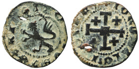 CRUSADERS. Lusignan Kingdom of Cyprus. James II, 1460-1473. Sezin (bronze, 2.15 g, 18 mm). Lion rampant left. Rev. Cross of Jerusalem. CCS 163-7. Near...