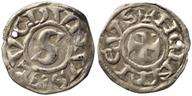 FRANCE. Burgundy. Henri le Noir, 1039-1056. Denier (silver, 0.88 g, 18 mm), Lyon. + HЄINRICVS Cross pattée. Rev. +LVGDVNVS Large S. Poey d'Avant 22; D...