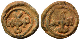 Byzantine seal (lead, 4.79 g, 16 mm). Nearly very fine.