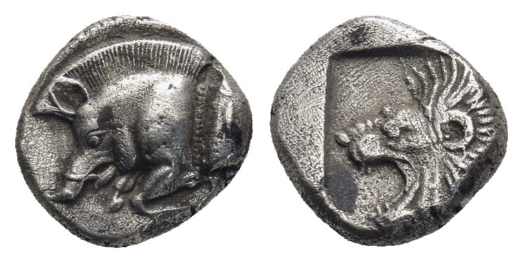 MYSIA. Kyzikos. Diobol (Circa 525-475 BC). 1.26 Gr. 9mm.
Forepart of boar left; ...