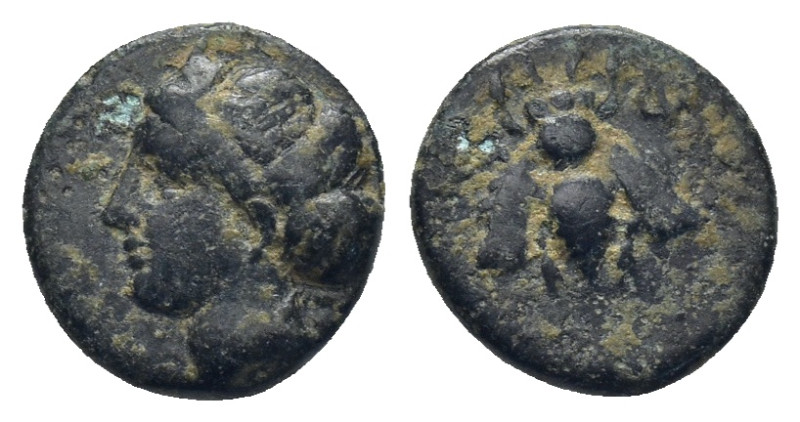 IONIA. Ephesos. Ae (10mm, 1.2 g) (Circa 375-325 BC). Obv: Female head left, wear...