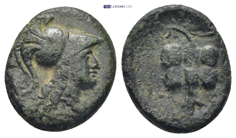 Pamphylia, Side, 1st century BC. Æ (17mm, 3.52 g). Helmeted head of Athena r. R/...