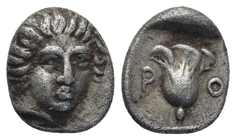 Caria, Rhodes. AR Hemidrachm, (12mm, 1.87 g). Circa 408/7-394 BC. Obv: Head of H...