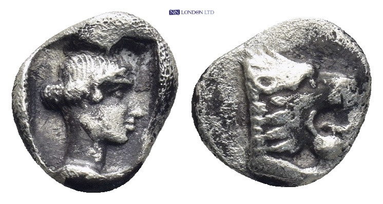 CARIA, Knidos. Circa 530-520 BC. AR Milesian Obol. 0.92 Gr. 10mm. 
 Aphrodite wi...