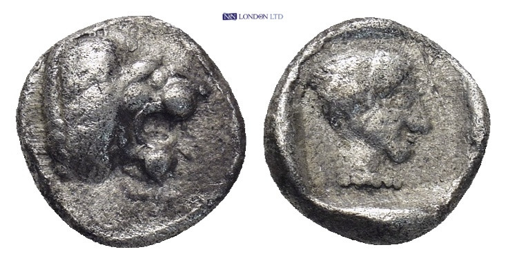 CARIA, Knidos. Circa 530-520 BC. AR Milesian Obol. 0.88 Gr. 9mm. 
 Aphrodite wit...