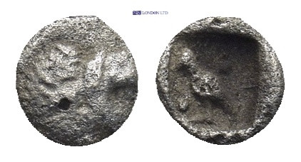 CARIA. Mylasa. (Circa 420-390 BC). AR Tetartemorion. 0.15 Gr. 5mm.
 Head of roar...