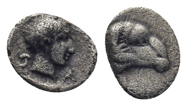 Troas, Kebren, c. 387-310 BC. AR Obol (8mm, 0.45 g). Youthful male head r. / Ram...