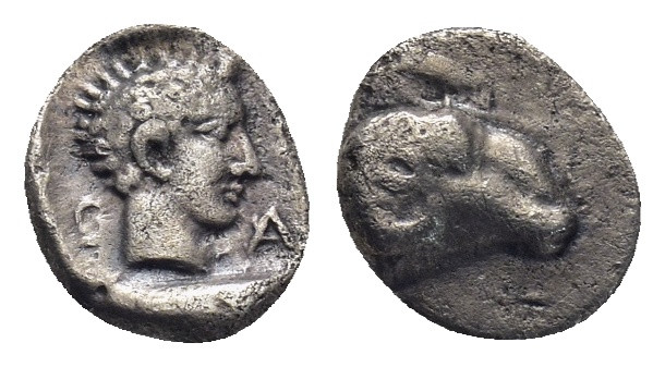 Troas, Kebren, c. 387-310 BC. AR Obol (9mm, 0.5 g). Youthful male head r. / Ram’...