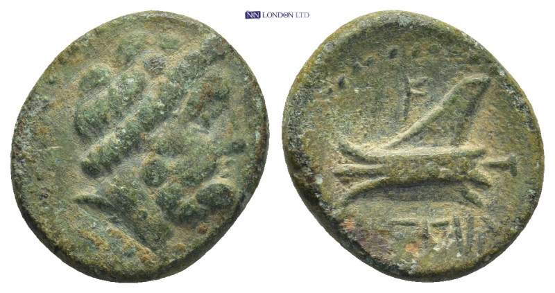 Phoenicia, Arados Æ Dichalkon. (16mm, 3.33 g) 144/3 BC. Head of Zeus right / Ram...