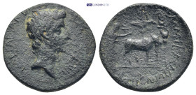 ASIA MINOR, Uncertain. Augustus. 27 BC-AD 14. Æ 27.1 Gr. 21mm.). Bare head right / Priest plowing right with two oxen; behind, aquila between two sign...
