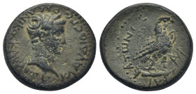 PHRYGIA, Amorium. Claudius, 41-54 AD. AE. (20mm, 5.6 g) Obv: ΤΙ ΚΛΑΥΔΙΟϹ ΓƐΡΜΑΝΙΚΟϹ ΚΑΙϹΑΡ. Laureate head of Claudius, right. Rev: ƐΠΙ ΠƐΔWΝΟϹ ΚΑΙ ΚΑΤ...