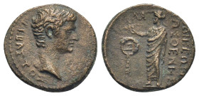 PHRYGIA. Laodicea ad Lycum. Augustus (27 BC-14 AD). Ae. (16m, 2.43 g) Sosthenes, magistrate. Obv: ΣΕΒΑΣΤΟΣ. Bare head right. Rev: ΛΑ / OΔΙKΕΩΝ ΣΟΣΘΕΝE...