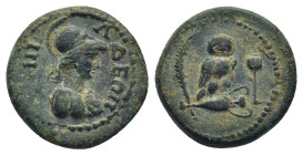 PHRYGIA. Synnada. Pseudo-autonomous (2nd century). AE. 2.63 Gr. 14mm. 
 Helmeted bust of Athena right, wearing aegis. 
Rev. Owl, with head facing, sta...