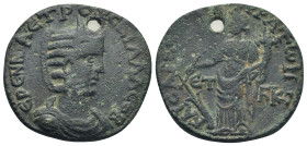 Phrygia Cibyra Herennia Etruscilla Augusta, . AD 250/251. 12.22 Gr. 29mm.
 Draped bust right, wearing stephane 
Rev. Tyche standing left, holding rudd...