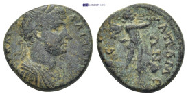 Phrygia, Apameia. Hadrian. A.D. 117-138. Æ (16mm, 3.1 g). AV KAI [TP] AΔPIANOC, laureate bust of Hadrian right, slight drapery on far shoulder / MAPCV...