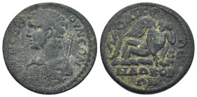 Phrygia, Laodicea ad Lycum Æ (24mm, 7.4 g). Pseudo-autonomous issue, time of Caracalla-Elagabalus, AD 198-222. ϹΥΝЄΔΡΙΟΥ ΝЄΩΝ, diademed and draped bus...
