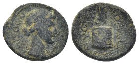 Phrygia, Laodikeia ad Lycum Æ (14mm. 2.56 g) Pseudo-autonomous issue, time of Tiberius, AD 14-37. Pythes Pythou, magistrate. ΛΑΟΔΙ[ΚΕ]ΩΝ, laureate bus...