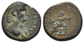 Phrygia, Sebaste. Nero, AD 54-68. AE. 3.66 Gr. 17mm. Obv: ΝΕΡΩΝ ΚΑΙΣΑΡ. Bare head of Nero, right. Rev: ΤΙ ΖΗΝΟΔΟΤΟΣ ΣΕΒΑΣΤΗΝΩΝ. Zeus seated, left, wit...