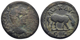 TROAS, Alexandria Troas. Caracalla. AD 198-217. AE. 8 Gr. 24mm.
Laureate head right 
Frev. Grazing horse right.